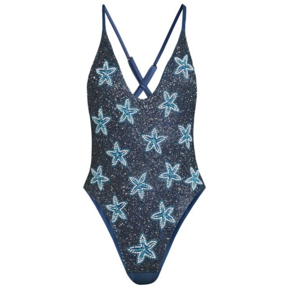 Oceanus Starfish Embroidered Hand-Beaded One Piece Swimsuit (NWT) - Picture 1 of 6